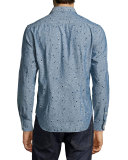 Multi-Dot Chambray Sport Shirt, Blue