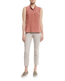 Double-Knit Cropped Side-Zip Pants, Light Beige