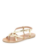Semele Strappy Flat Sandal, Gold