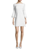 Bell-Sleeve Ponte A-Line Dress, Blanco