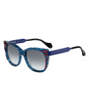 Streaked Square Sunglasses, Blue