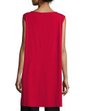 Sleeveless Bateau-Neck Jersey Shift Dress, Red, Plus Size