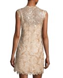 Saria Sequined Lace Coverup Dress, Beige