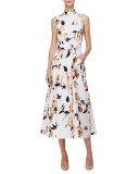 Sleeveless Metallic Floral-Print Dress, Copper