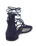 Tieup Suede Flat Gladiator Sandal, Baltic Blue