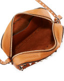 Rockstud Small Leather Zip-Top Camera Bag, Tan