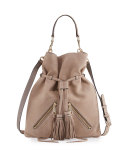 Large Moto Drawstring Crossbody Bag, Beige
