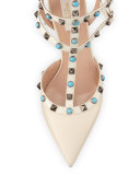Rockstud Cabochon Leather 65mm Pump, Light Ivory