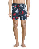Moorea Soccer-Turtle Printed Swim Trunks, Navy