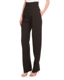 High-Waist Pleated-Front Pants, Black