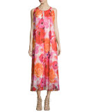 Sleeveless Floral-Print Box-Pleated Dress 
