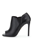 Open-Toe Leather High-Heel Bootie, Nero (Black)