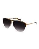 Men's Heist Universal Fit Half-Rim Aviator Sunglasses, Black Amber Tortoise/Golden