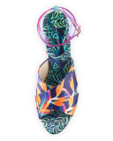 Effie Tropical-Print Platform Sandal, Navy/Green