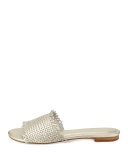 Fadey Woven Flat Slide Sandal, White Gold