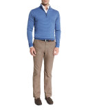 Striped Wool Quarter-Zip Sweater, Hawaiian Blue