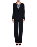 Cloqué Zip Elastic-Waist Pants, Navy