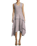 Sleeveless Tiered Striped Jersey Dress, Gray