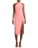 Halter Side-Slit Sheath Dress, Pink