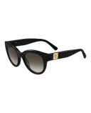 Printed Cat-Eye Logo-Temple Sunglasses, Black