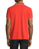 Short-Sleeve Polo Shirt w/Contrast Piping, Blaze Red