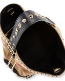 Ashby Medium Studded Check Canvas Hobo Bag, Black