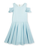 Cold-Shoulder Shadow Stripe Circle Dress, Blue, Size 8-16