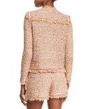 Metallic Crochet Jacket W/Fringe Trim