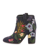 Pete Embroidered 95mm Bootie, Blue/Wine/Multi