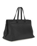 Intrecciato Large Accordion Tote Bag, Black