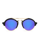 Milan II Round Iridescent Sunglasses, Black/Berry