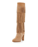 Fringie Fringe Suede Knee Boot, Skin Nude