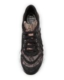 Crystal-Embellished Lace Trainer, Black