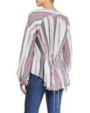 Long-Sleeve Striped Tie Shirt, Ivory
