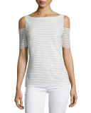 Shadow Play Striped Cold-Shoulder Top