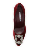 Hangisi Crystal-Buckle Velvet 105mm Pump, Bordo