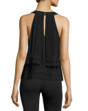 Hazelina Lace-Trim Tank, Black