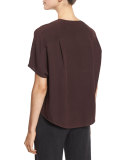 Short-Sleeve Wrap-Front Silk Top