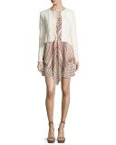 Sleeveless Mitered Multipattern Dress, Cream/Multicolor