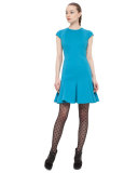 Cap-Sleeve Flounce-Hem Dress, Turquoise