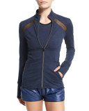 Studio Heathered Jacket W/Mesh Panels, Heather/Navy