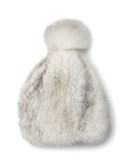 Mink & Fox Fur Pompom Beanie Hat, White