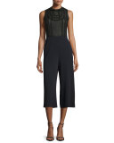 Sleeveless Combo Wide-Leg Cropped Jumpsuit, Black