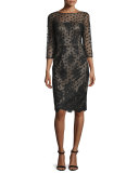 3/4-Sleeve Polka Dot Sheath Dress