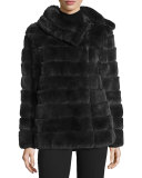 Banded Asymmetric Fur Coat, Dark Gray