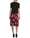 rosa floral pleated chiffon skirt, multicolor