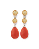 18K White Gold Coral & South Sea Pearl Earrings with Diamonds