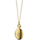 18k Gold Petite Oval Locket Necklace with Diamond Star, 17"L