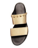 Studded Leather Two-Band Mule, Gold