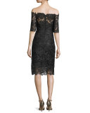 Off-the-Shoulder Lace Midi Cocktail Dress